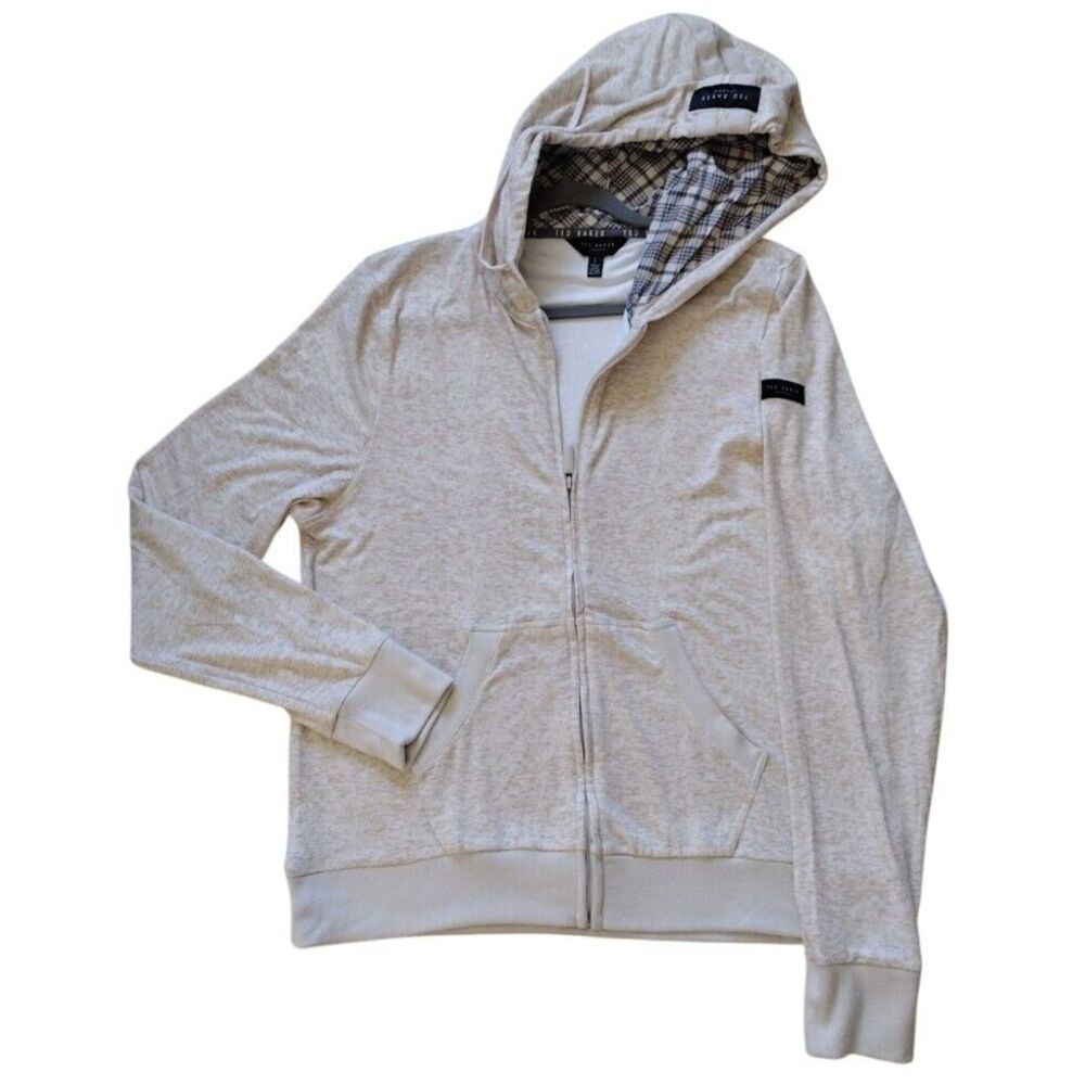 Ted Baker Sweatshirt Men L Eggnog Heather‎ Knit Zip Up Hooded Lightweight Casual